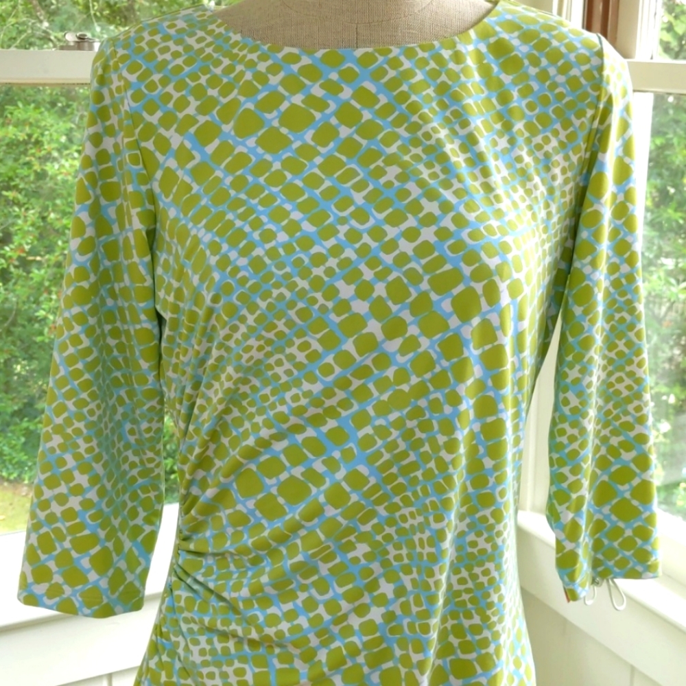 J. McLaughlin Lime and Sky Blue Geometric Dress